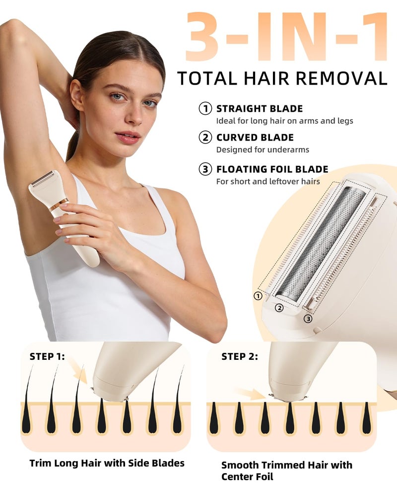 UFREE Bikini Trimmer Electric Razors for Women, Rechargeable Pubic Hair Trimmer Electric Shaver for Legs Body Hair, Bikini Shaver IPX7 Waterproof, White - Image 3